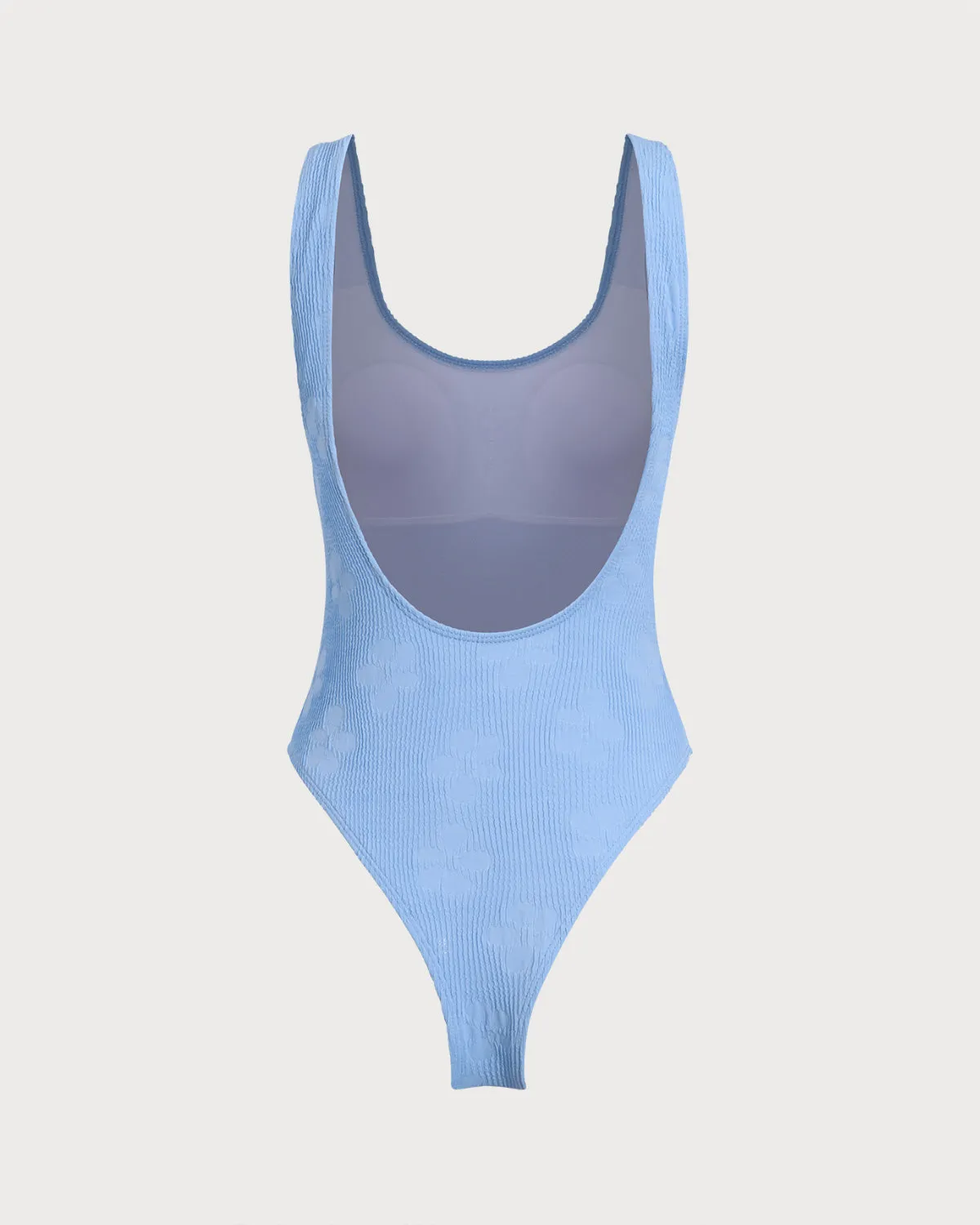 Blue U Neck Backless One-Piece Swimsuit