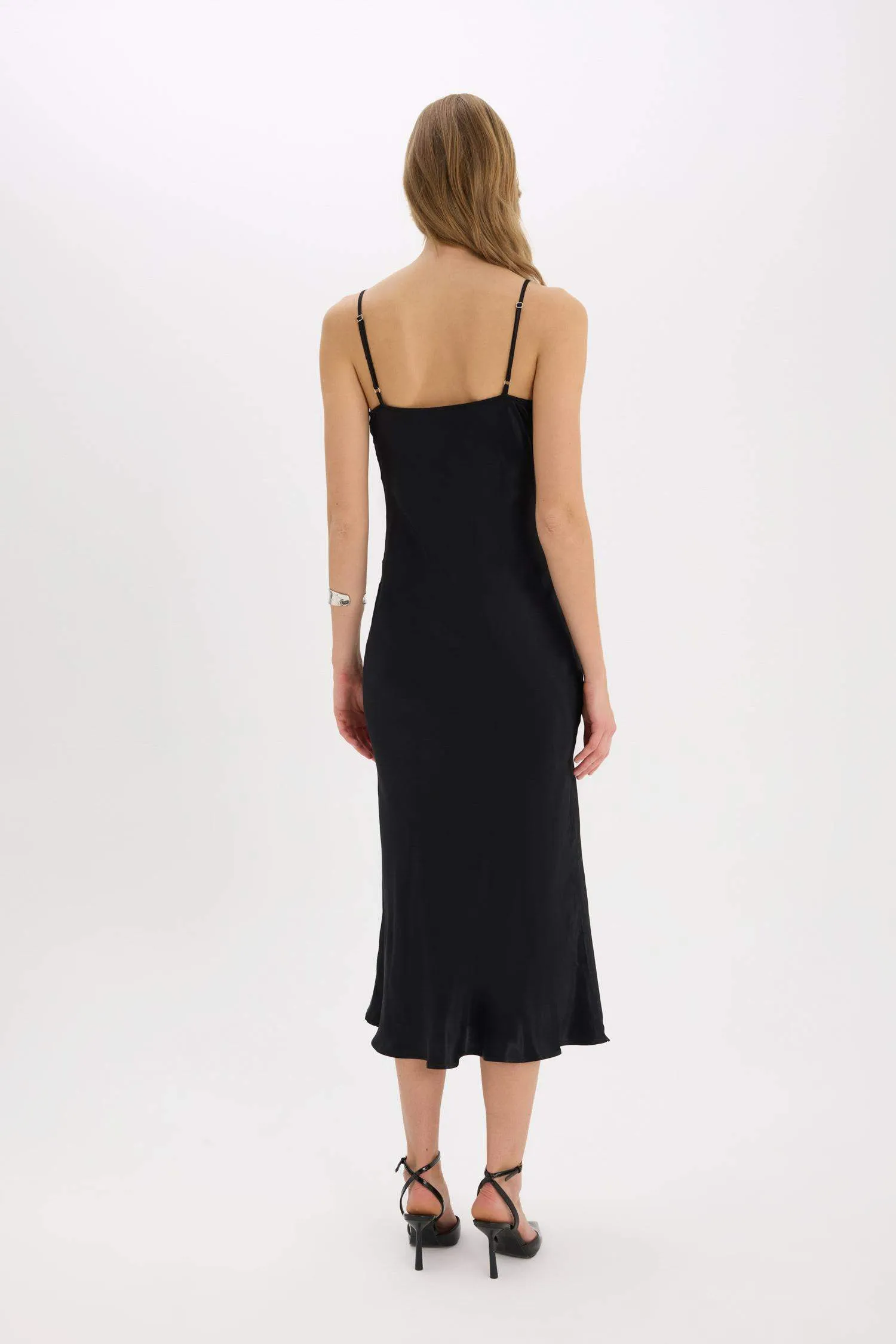 Bodycon Basic Satin Sleeveless Maxi Black Dress