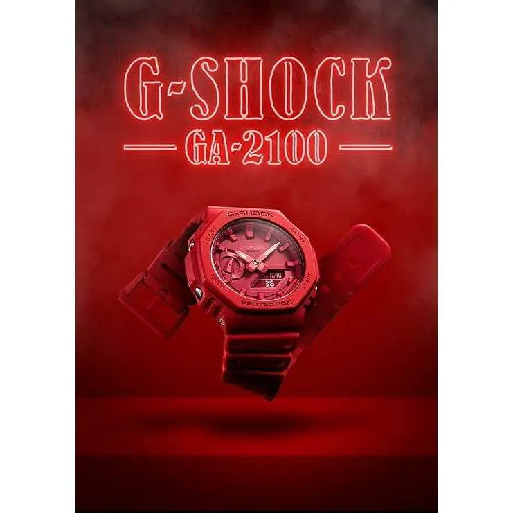 CASIO G-SHOCK CARBON CORE GUARD RUBBER STRAP ALL RED MEN WATCH GA-2100-4AJF