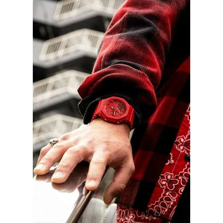 CASIO G-SHOCK CARBON CORE GUARD RUBBER STRAP ALL RED MEN WATCH GA-2100-4AJF