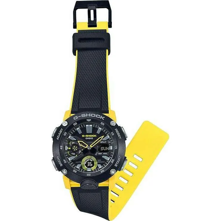 CASIO G-SHOCK CARBON CORE GUARD RUBBER STRAP BLACK & YELLOW MEN WATCH GA-2000-1A9JF