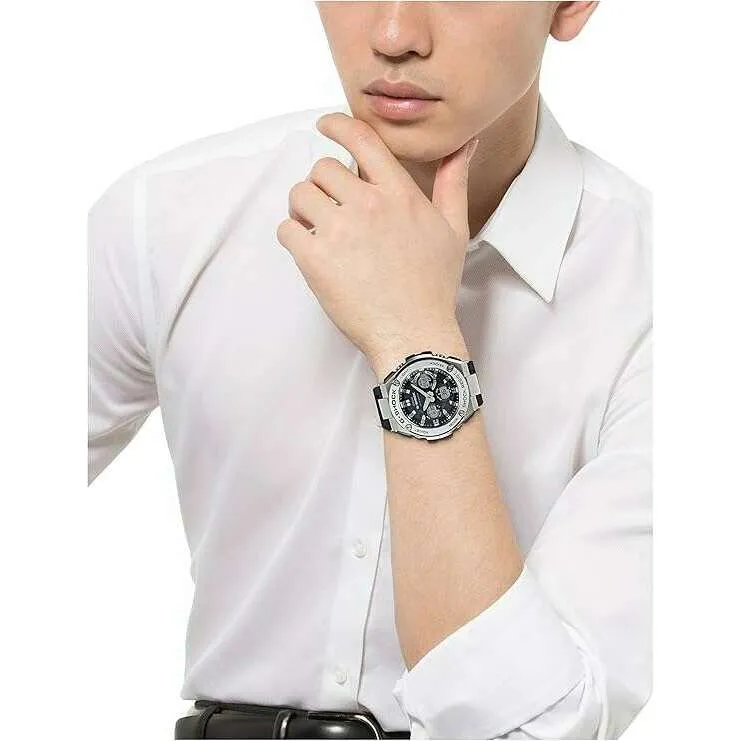 CASIO G-SHOCK G-STEEL SOLAR BLACK & SILVER ANALOG DIGITAL DIAL MEN WATCH GST-W110-1AJF