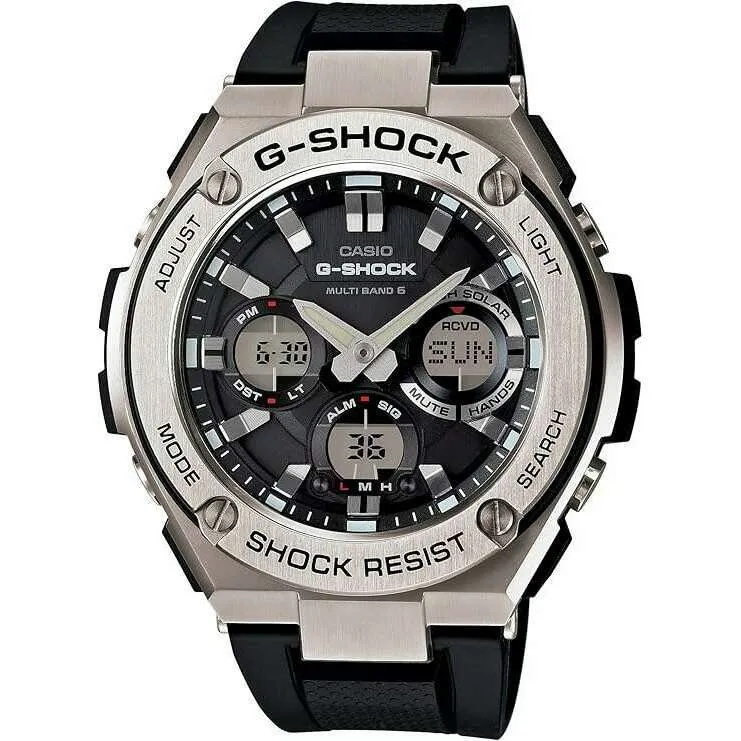 CASIO G-SHOCK G-STEEL SOLAR BLACK & SILVER ANALOG DIGITAL DIAL MEN WATCH GST-W110-1AJF
