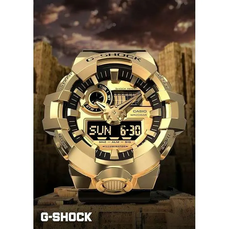 CASIO G-SHOCK METAL COVERED DAY-DATE BLACK & GOLD MEN WATCH GM-700G-9AJF