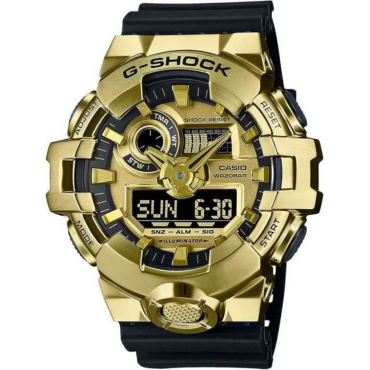CASIO G-SHOCK METAL COVERED DAY-DATE BLACK & GOLD MEN WATCH GM-700G-9AJF