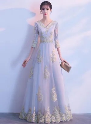 Charming Grey Long A--line Party Dress, Grey Wedding Party Dress