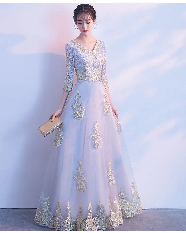 Charming Grey Long A--line Party Dress, Grey Wedding Party Dress