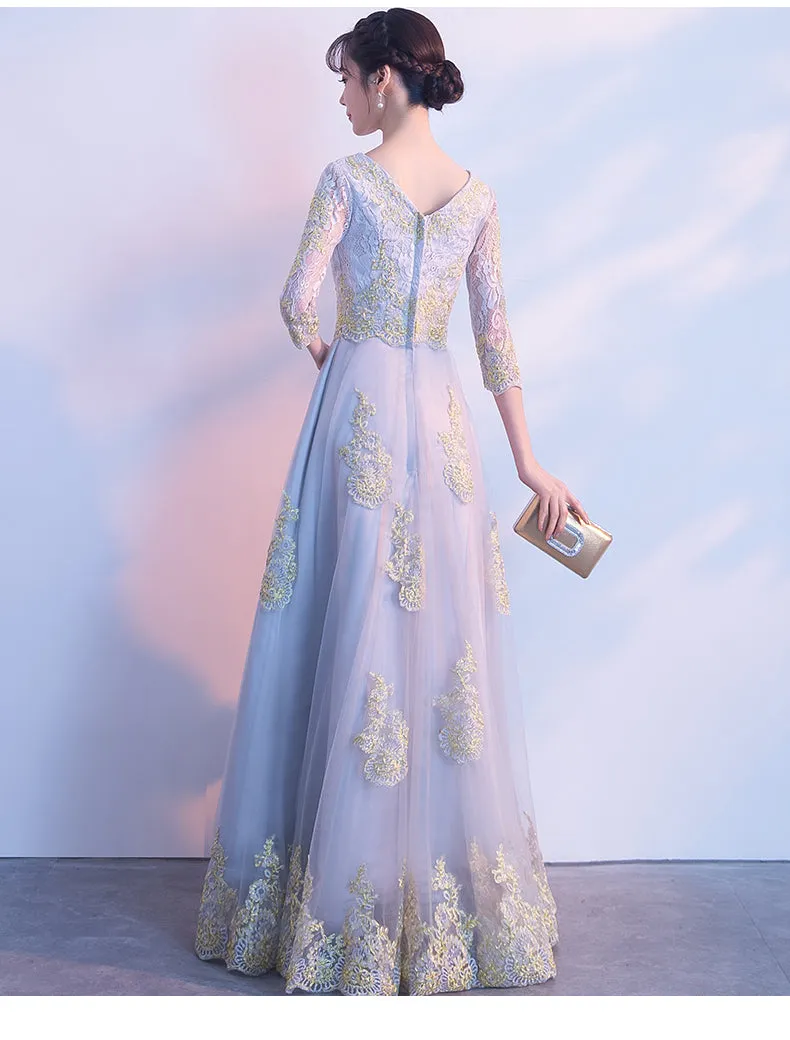 Charming Grey Long A--line Party Dress, Grey Wedding Party Dress