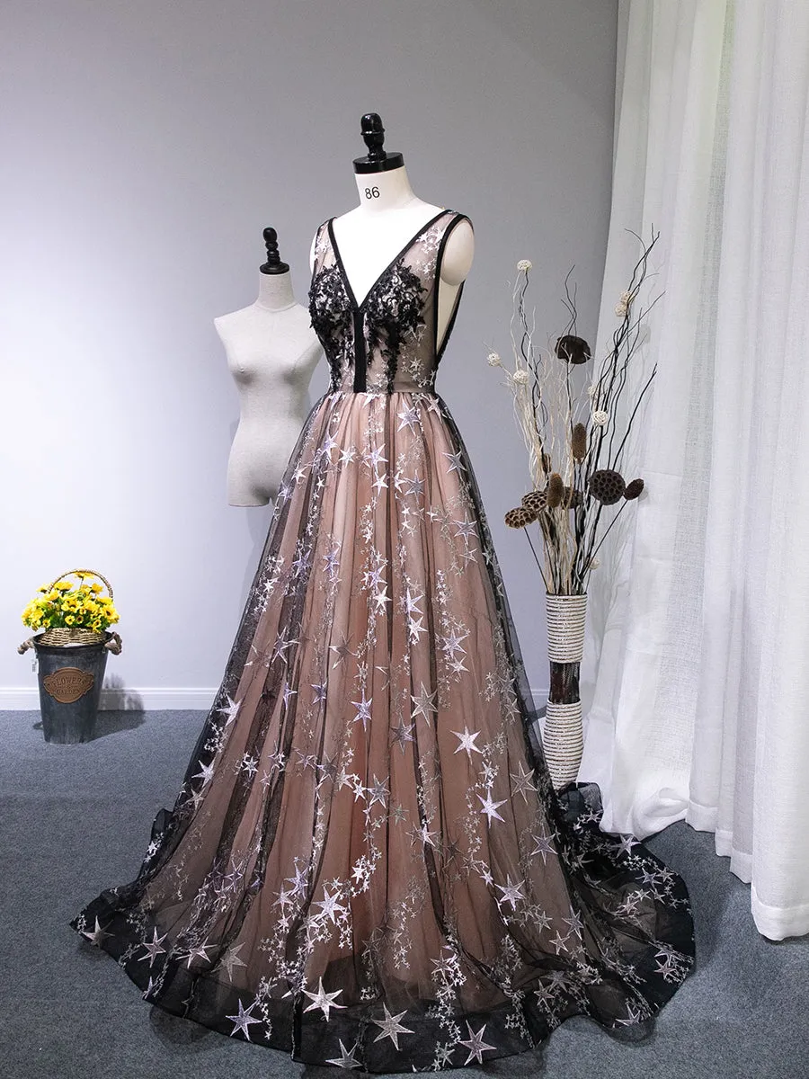 Charming Long Backless Tulle Evening Gown, Prom Dress