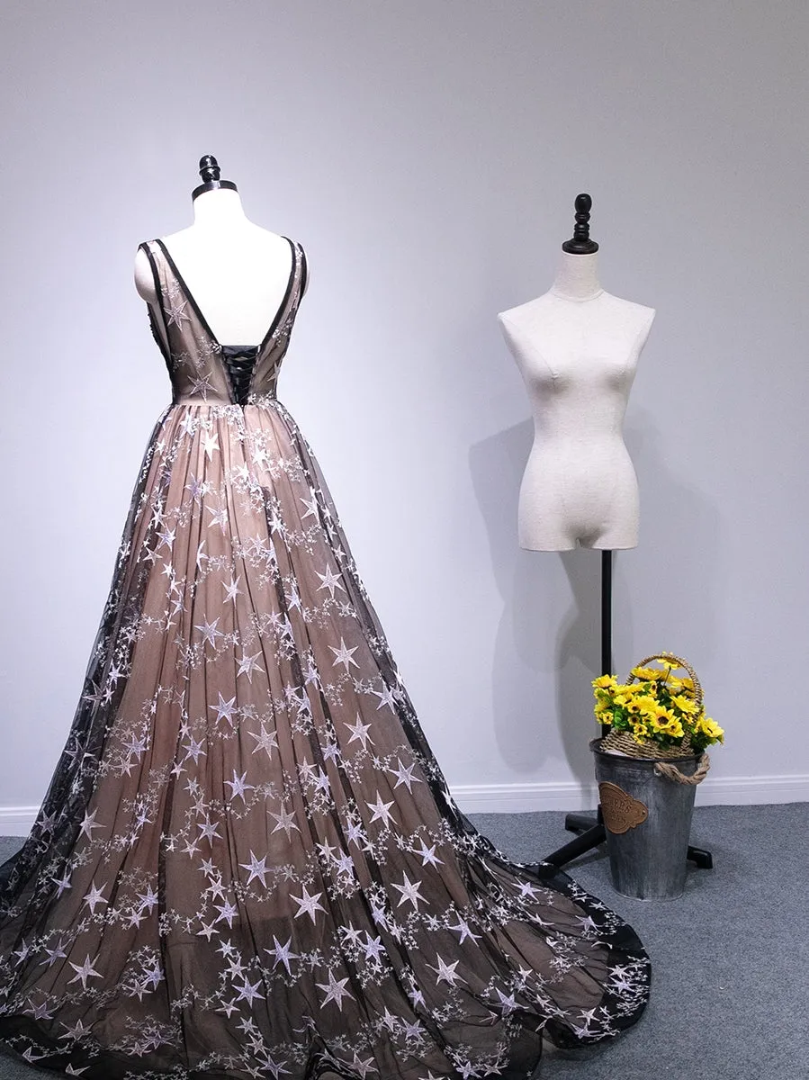 Charming Long Backless Tulle Evening Gown, Prom Dress