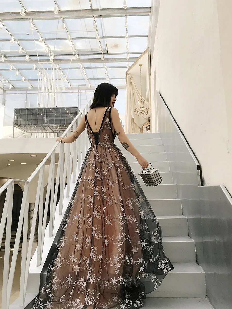 Charming Long Backless Tulle Evening Gown, Prom Dress