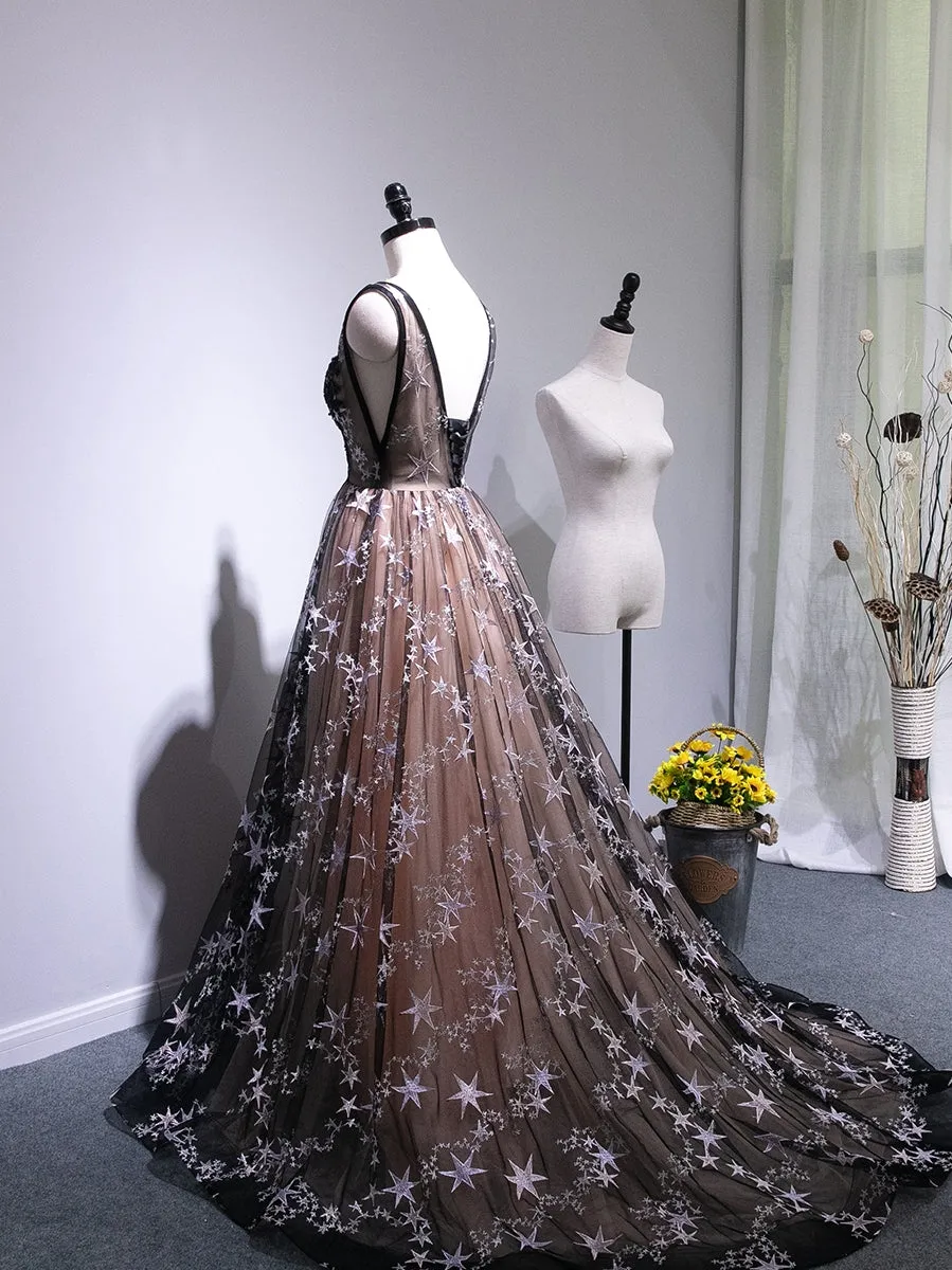Charming Long Backless Tulle Evening Gown, Prom Dress