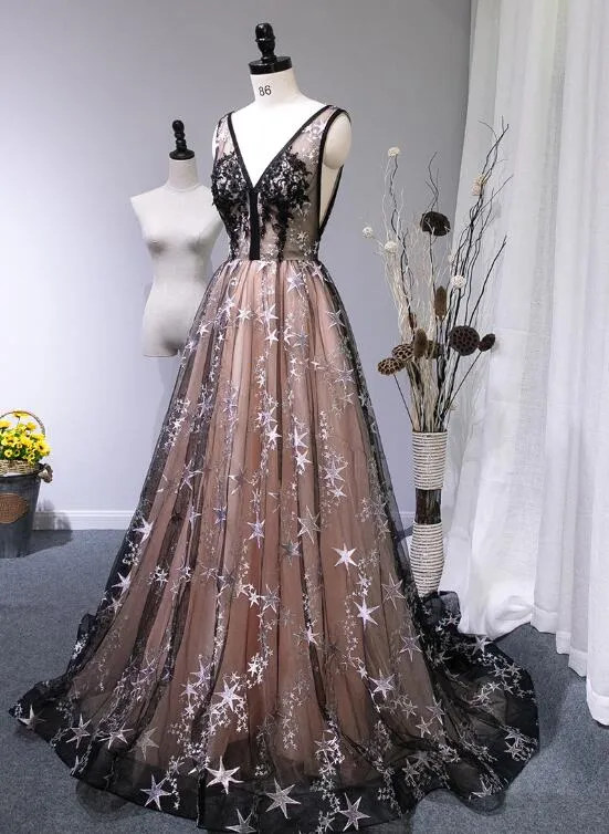 Charming Long Backless Tulle Evening Gown, Prom Dress