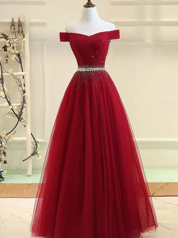 Charming Off Shoulder Beaded Party Dress 2019, A-line Floor Length Party Dress
