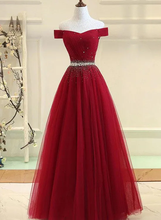 Charming Off Shoulder Beaded Party Dress 2019, A-line Floor Length Party Dress