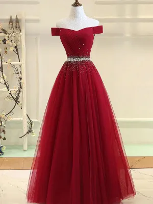 Charming Off Shoulder Beaded Party Dress 2019, A-line Floor Length Party Dress