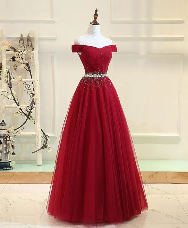 Charming Off Shoulder Beaded Party Dress 2019, A-line Floor Length Party Dress