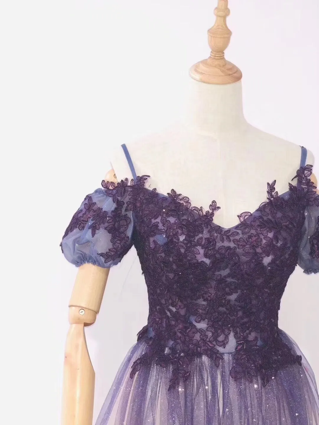 Charming Sweetheart Tulle Lace Applique Purple Party Dress, Long Evening Gown