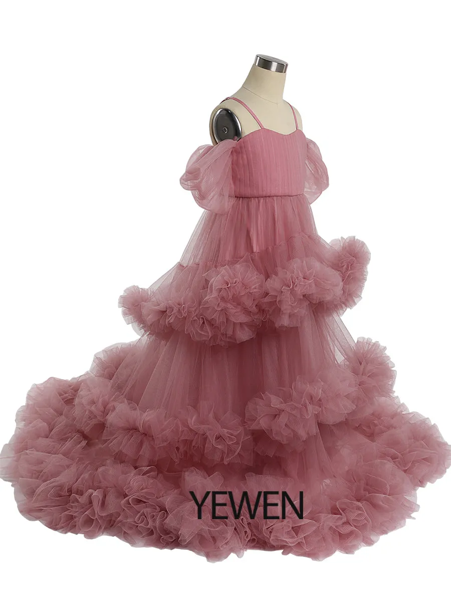 Cloud Ruffles Flower Girls Dresses for Weddings Birthday Party Children Photo Shoot Dress Baby Shower YEWEN YW21016