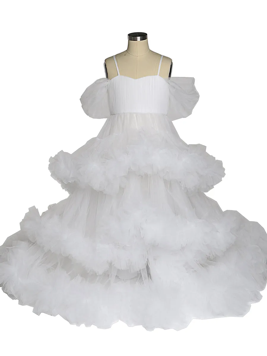 Cloud Ruffles Flower Girls Dresses for Weddings Birthday Party Children Photo Shoot Dress Baby Shower YEWEN YW21016