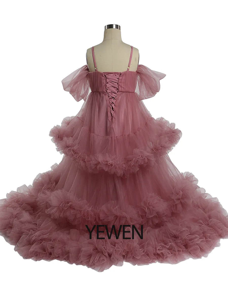 Cloud Ruffles Flower Girls Dresses for Weddings Birthday Party Children Photo Shoot Dress Baby Shower YEWEN YW21016