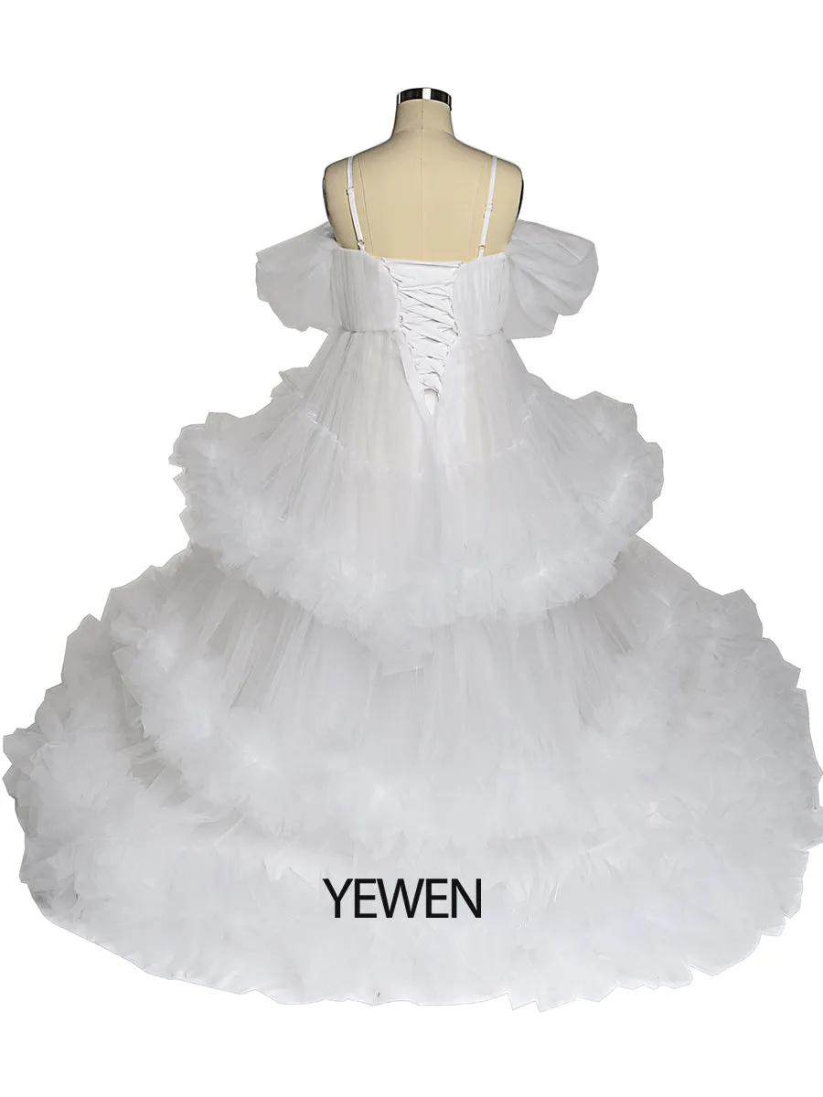 Cloud Ruffles Flower Girls Dresses for Weddings Birthday Party Children Photo Shoot Dress Baby Shower YEWEN YW21016
