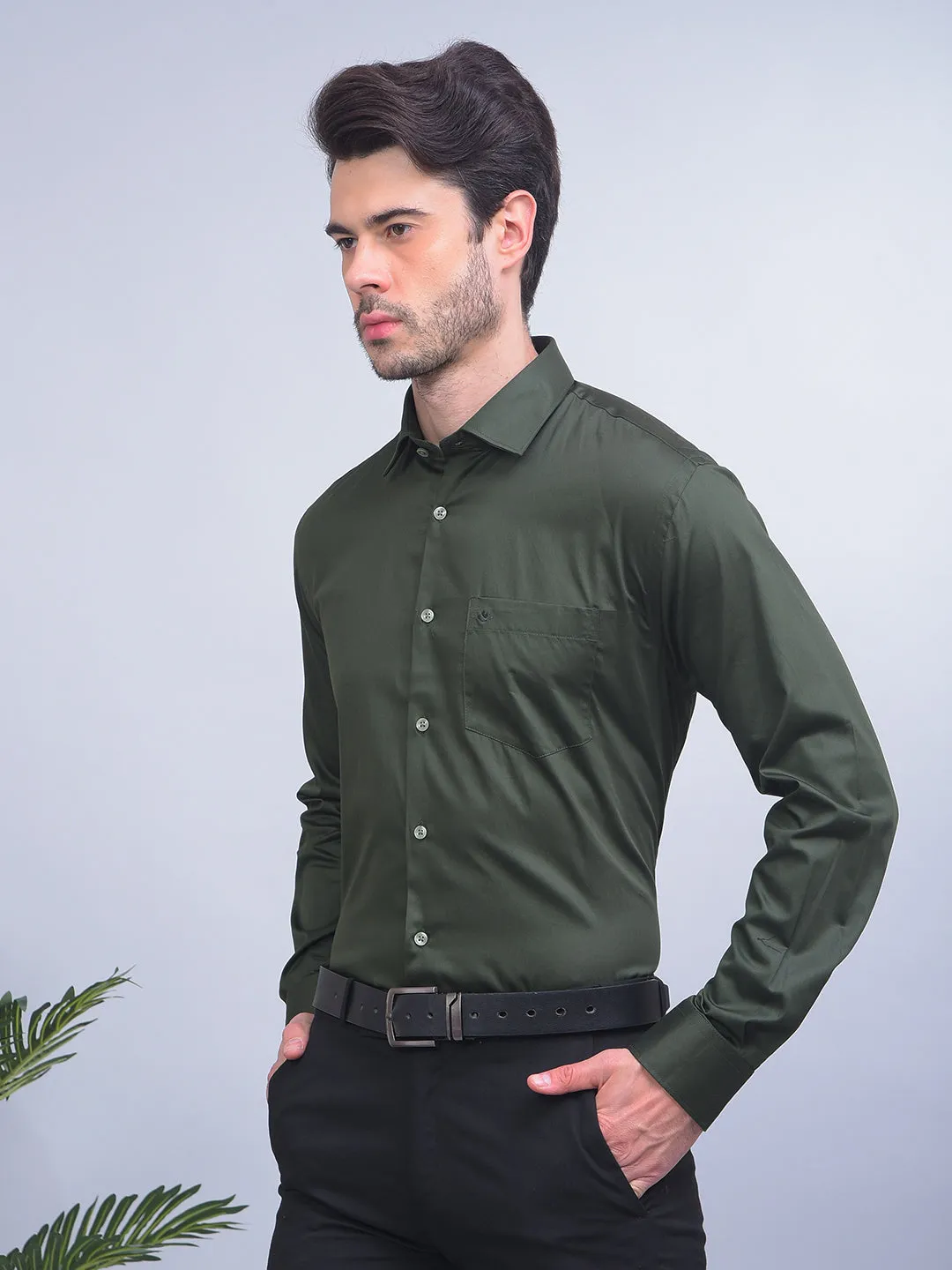COBB SOLID DARK GREEN SMART-FIT FORMAL SHIRT