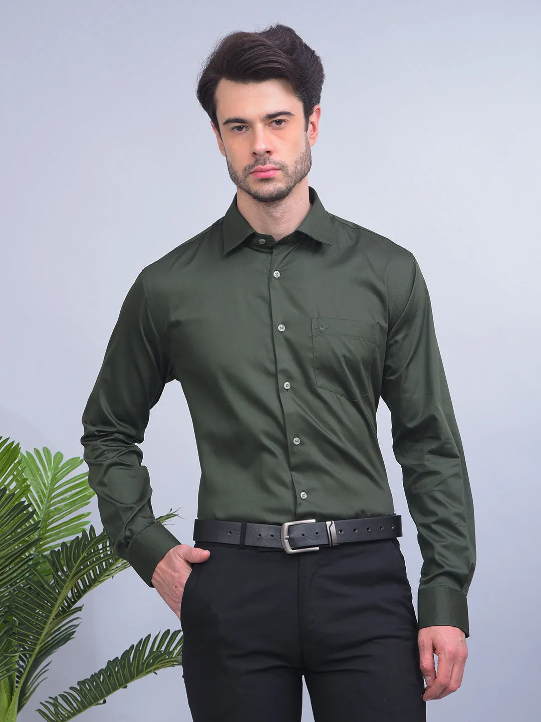 COBB SOLID DARK GREEN SMART-FIT FORMAL SHIRT