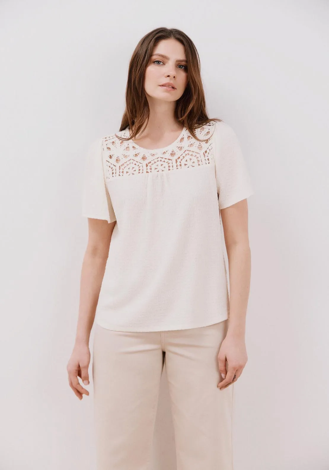 Combined Guipure Top - Ivory