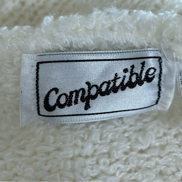 Compatible Sweater Elegant Cream Rabbit Trim Long Sleeve Sweater Top Size Large.