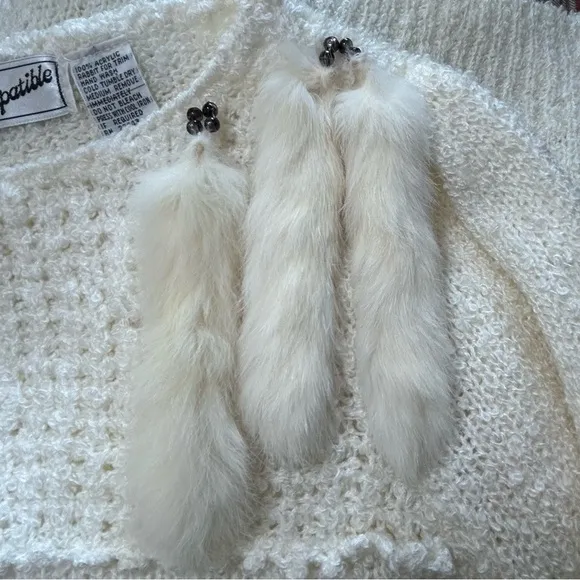 Compatible Sweater Elegant Cream Rabbit Trim Long Sleeve Sweater Top Size Large.