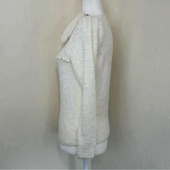 Compatible Sweater Elegant Cream Rabbit Trim Long Sleeve Sweater Top Size Large.