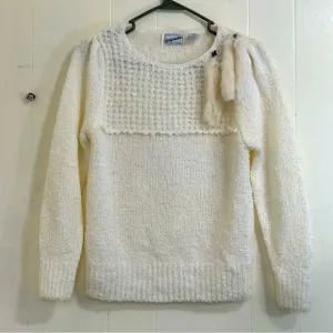 Compatible Sweater Elegant Cream Rabbit Trim Long Sleeve Sweater Top Size Large.