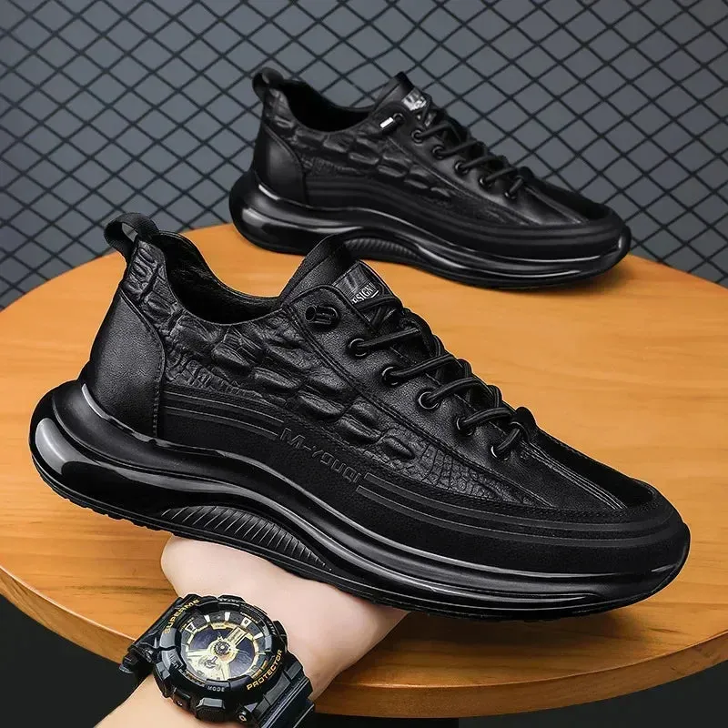 Crocodile Print Men Shoes Retro Design Leather Casual Sneakers Summer Platform Walking Shoes