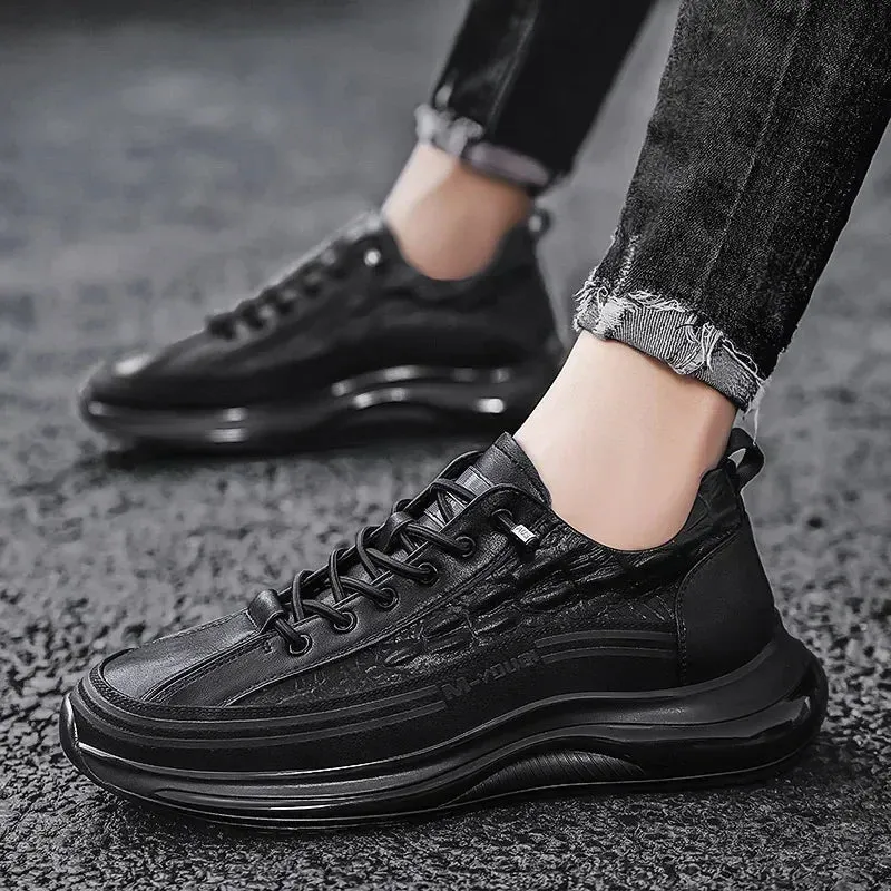 Crocodile Print Men Shoes Retro Design Leather Casual Sneakers Summer Platform Walking Shoes
