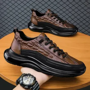 Crocodile Print Men Shoes Retro Design Leather Casual Sneakers Summer Platform Walking Shoes