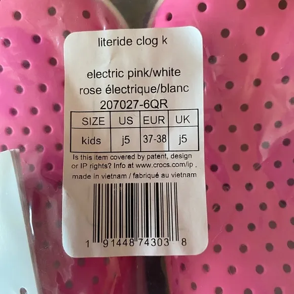 Crocs Unisex-Child Kids' Literide Clog. Electric Pink/White. Size j5. (No box)