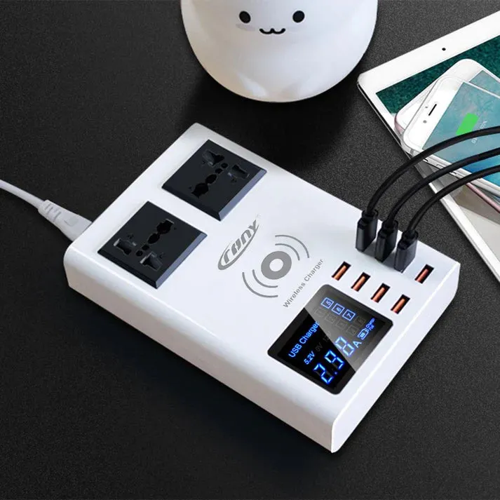 Crony CDA10W socket 8USB Wireless charging With Display Support wireless high speed charging