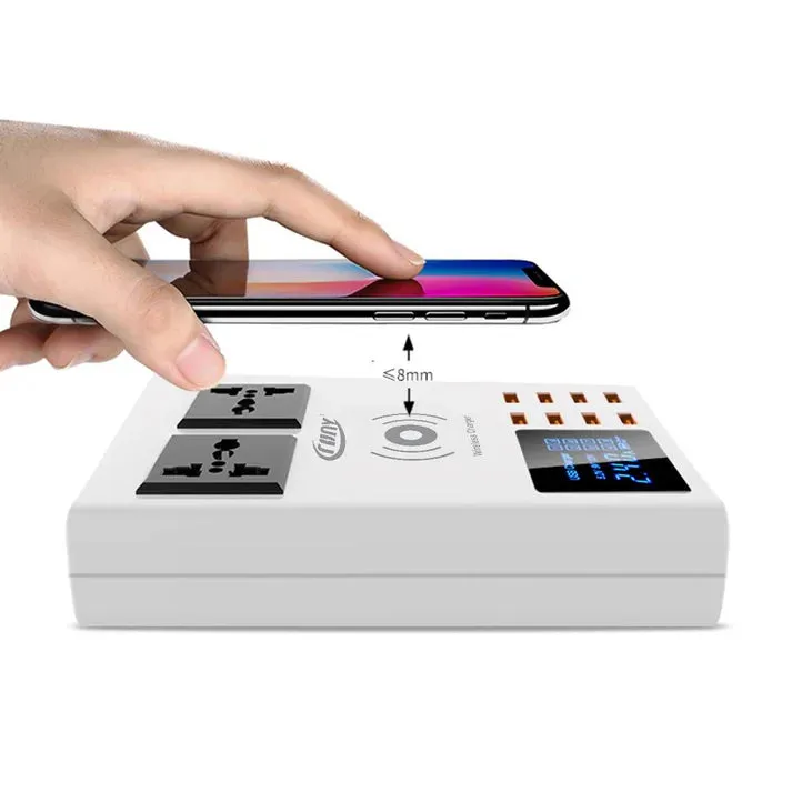Crony CDA10W socket 8USB Wireless charging With Display Support wireless high speed charging