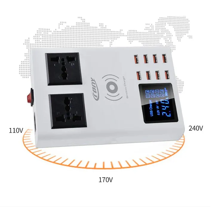 Crony CDA10W socket 8USB Wireless charging With Display Support wireless high speed charging