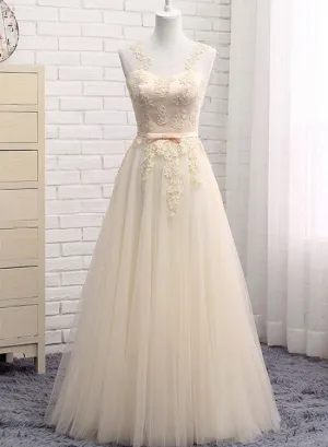 Cute A-line Tulle Long Bridesmaid Dress, Prom Dress