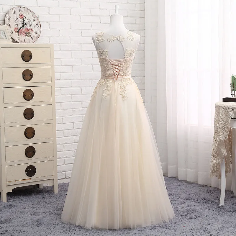 Cute A-line Tulle Long Bridesmaid Dress, Prom Dress