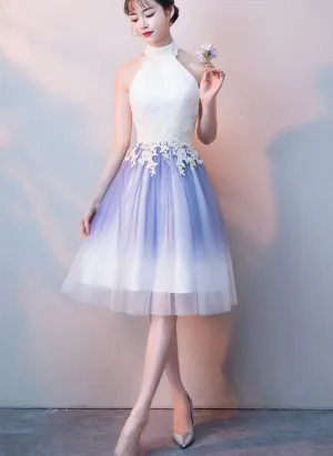 Cute Halter Tulle A-line Knee Length Party Dress, Light Purple Homecoming Dress