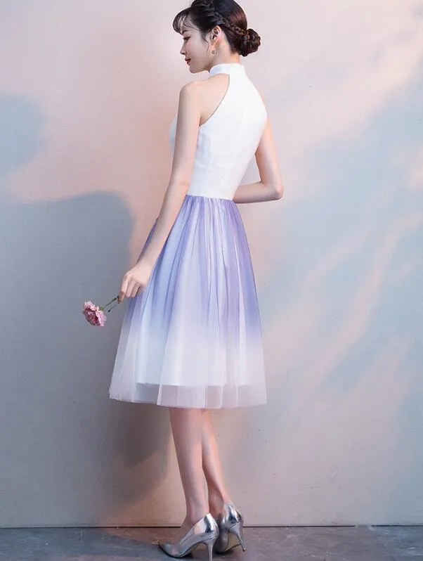 Cute Halter Tulle A-line Knee Length Party Dress, Light Purple Homecoming Dress