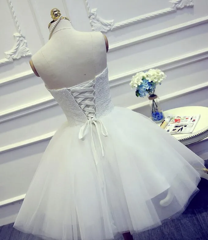 Cute White Short Graduation Dress, Short Tulle Ball Party Dress, Short Wedding Dress