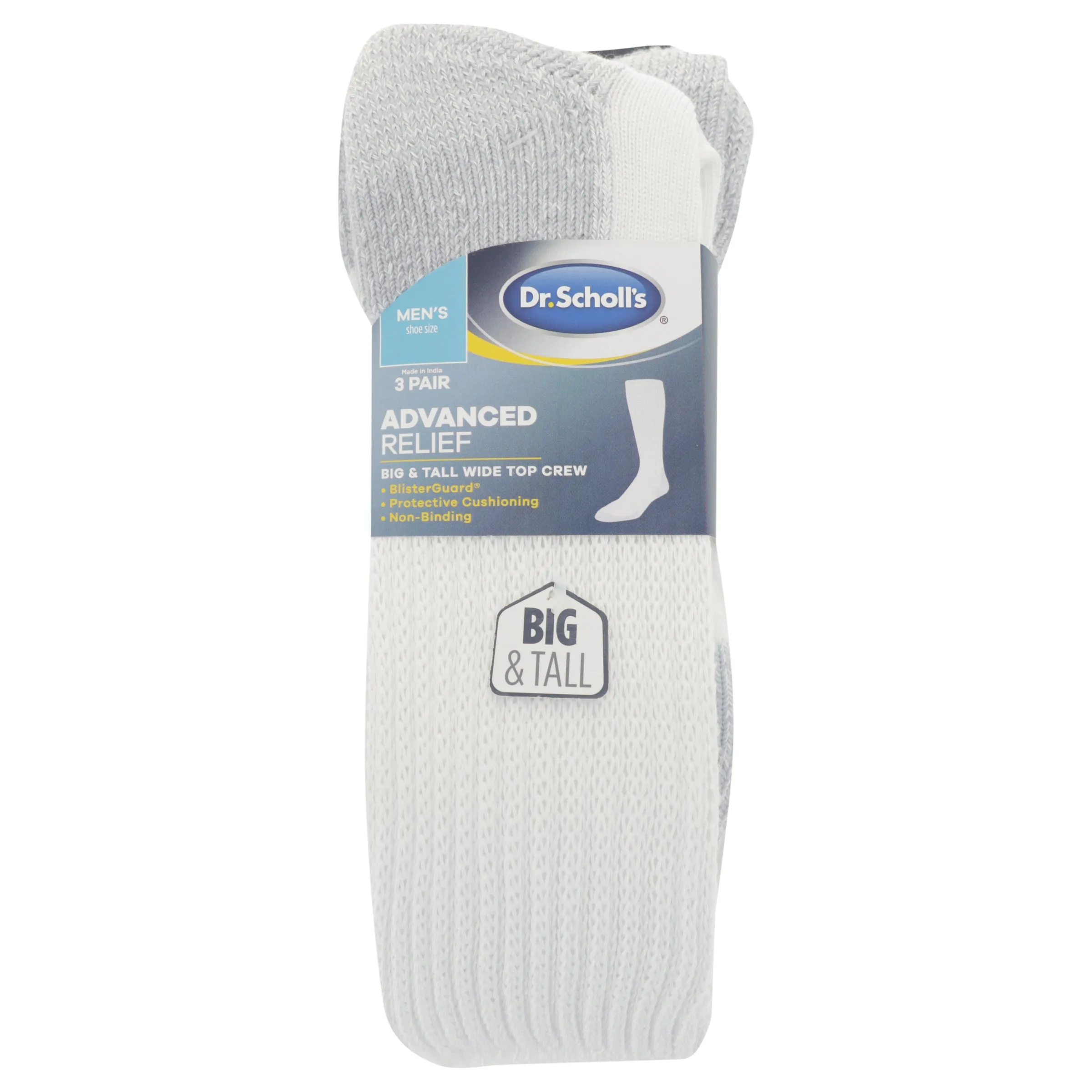 Dr. Scholl's Men's Advanced Relief Blister Guard® Wide Top Crew Socks 3 Pair Pack
