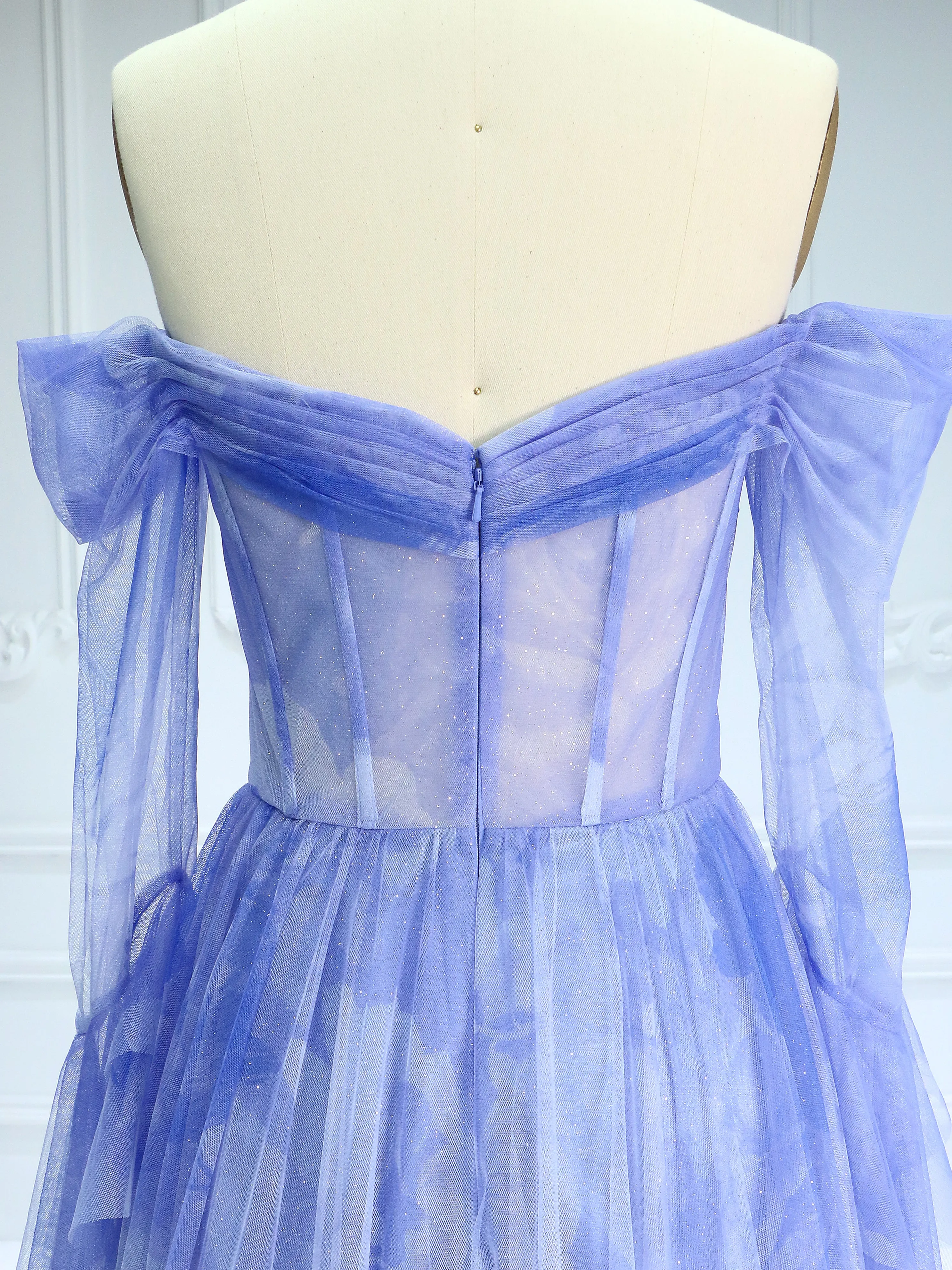 Elegant Off The Shoulder Printed Prom Dresses Long Sleeves YE2528