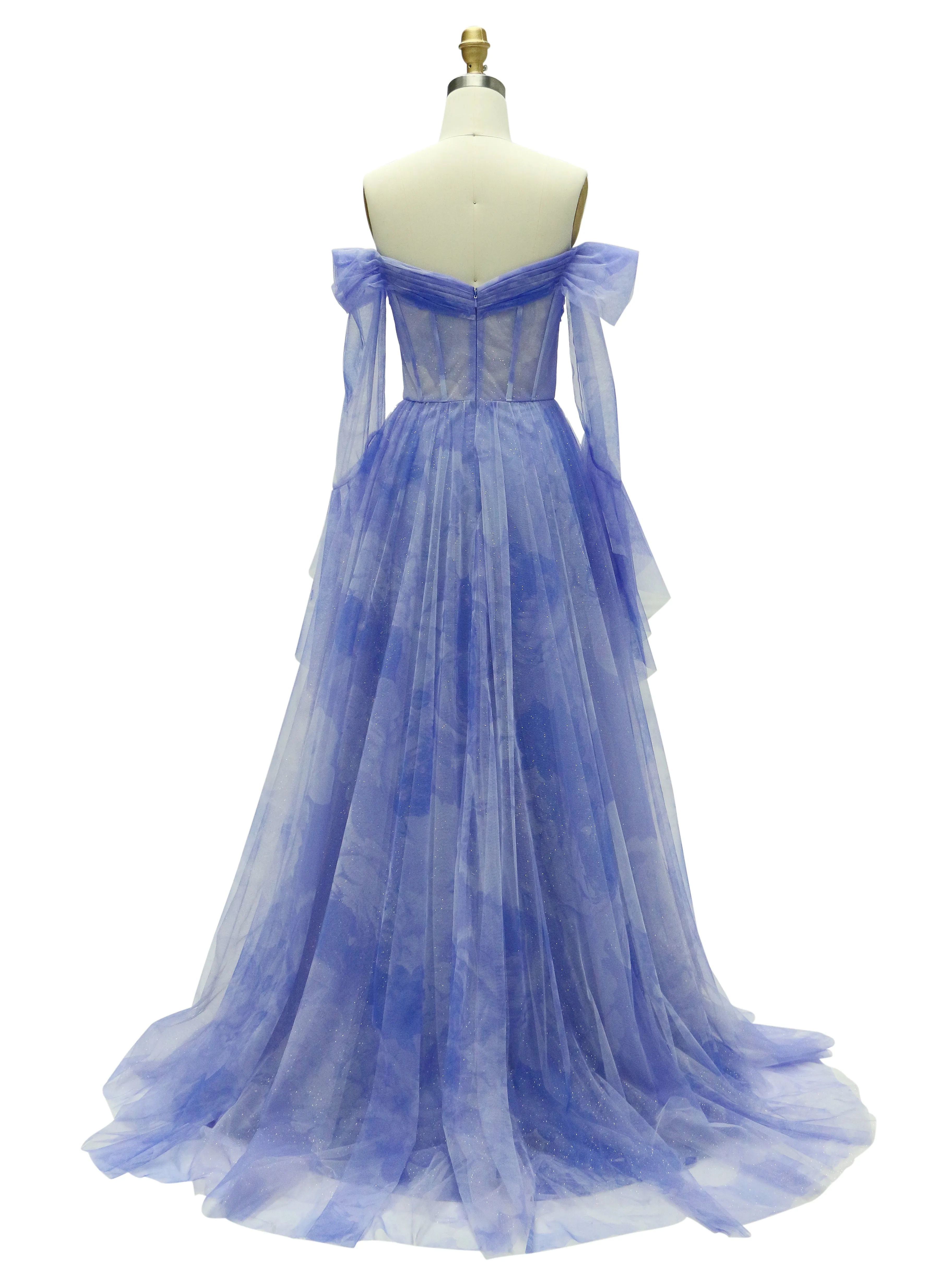 Elegant Off The Shoulder Printed Prom Dresses Long Sleeves YE2528