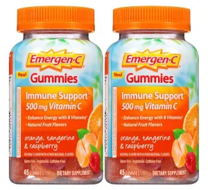 Emergen-c Gommies Inmune Support 500 mg de vitamina C, naranja mandarina y frambuesa, 45 gomitas (paquete de 2)