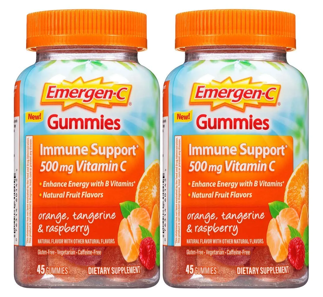 Emergen-c Gommies Inmune Support 500 mg de vitamina C, naranja mandarina y frambuesa, 45 gomitas (paquete de 2)